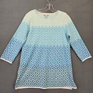 Christopher Banks Blue Sweater Lightweight 3/4 Sleeves Round Neck Women's Size M